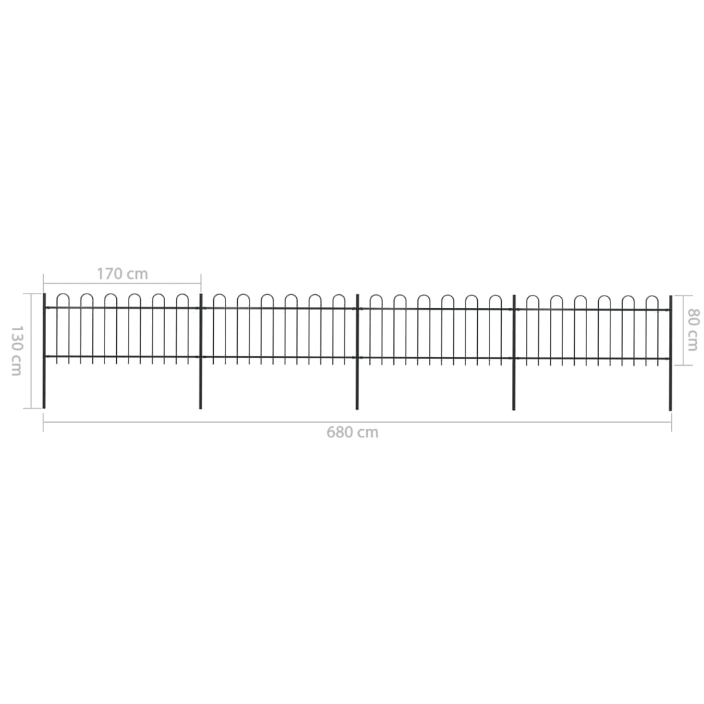 Recinzione da Giardino con Punta Tonda in Acciaio 6,8x0,8m Nera cod mxl 7569