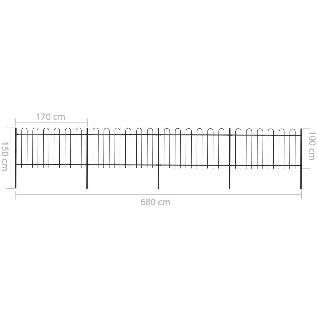 Recinzione da Giardino con Punta Tonda in Acciaio 6,8x1 m Nera