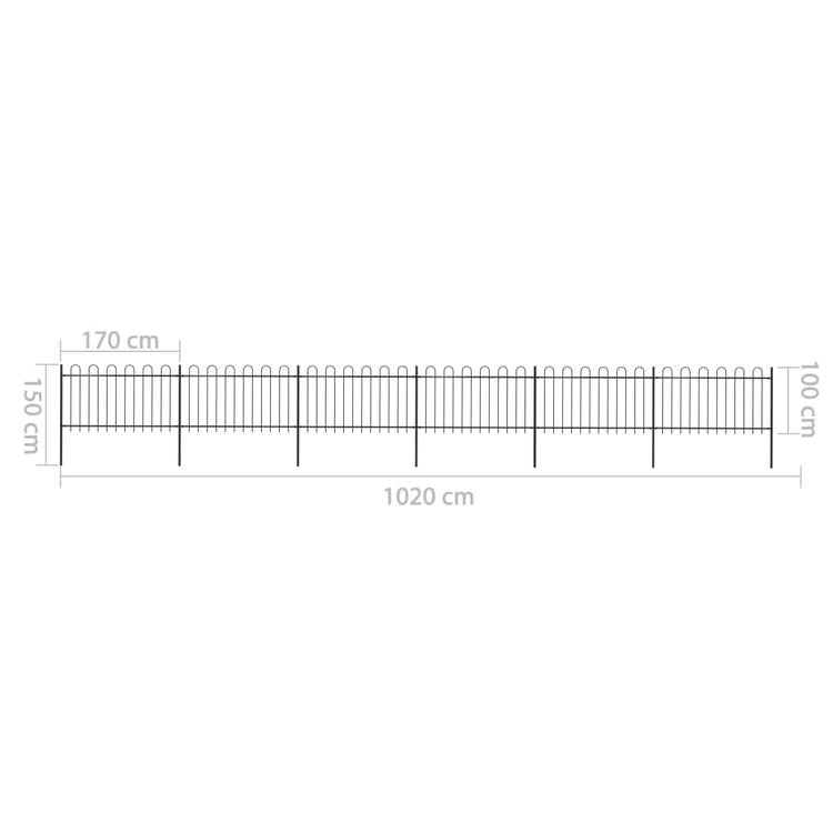 Recinzione da Giardino con Punta Tonda in Acciaio 10,2x1 m Nera