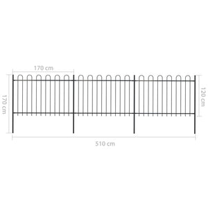 Recinzione da Giardino con Punta Tonda in Acciaio 5,1x1,2m Nera