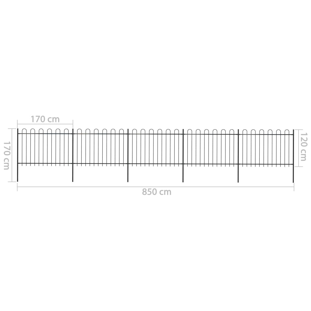 Recinzione Giardino con Punta Tonda in Acciaio 8,5x1,2 m Nera