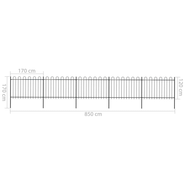 Recinzione Giardino con Punta Tonda in Acciaio 8,5x1,2 m Nera