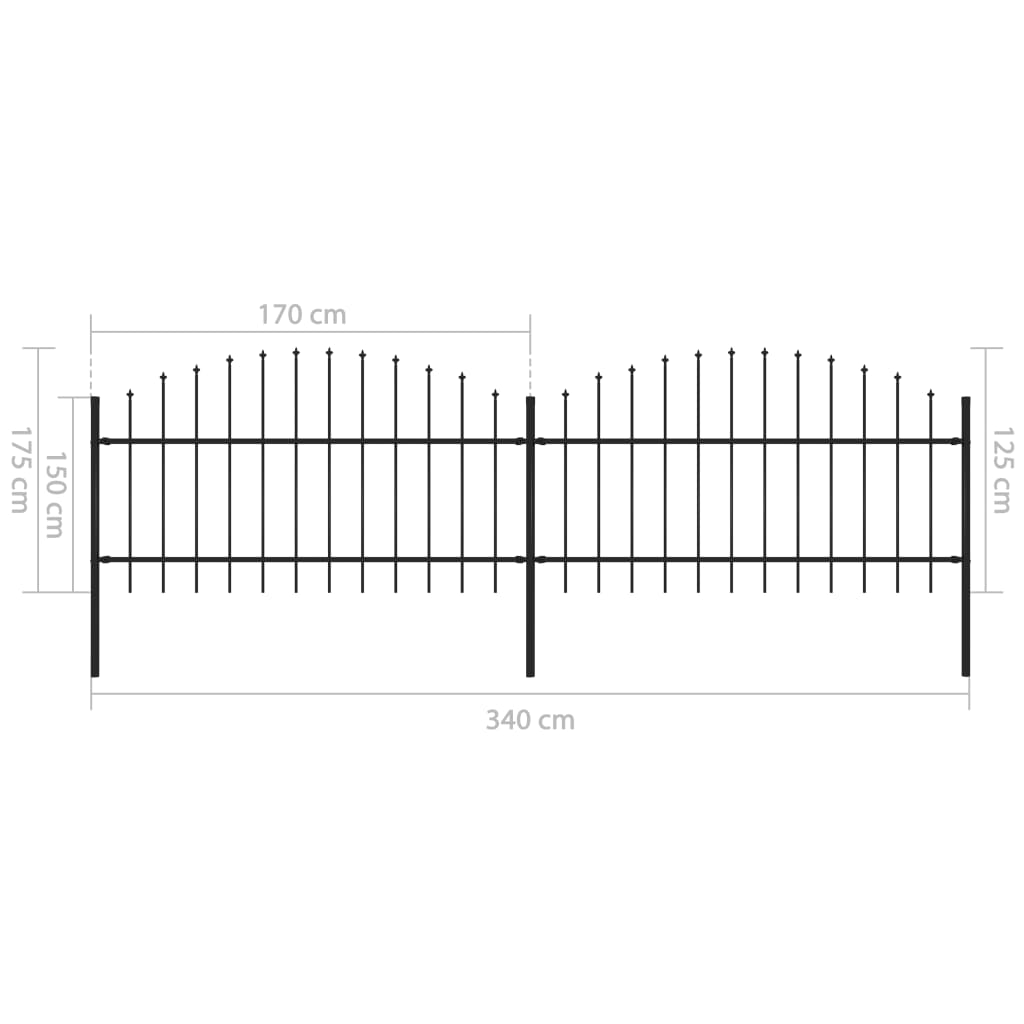 Recinzione Giardino Punta a Lancia (1-1,25)x3,4m Acciaio Nero 277722