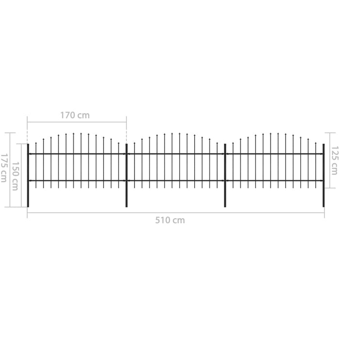 Recinzione Giardino Punta a Lancia (1-1,25)x5,1m Acciaio Nera 277723