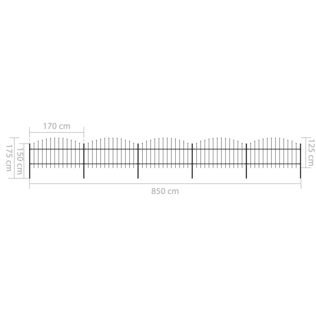 Recinzione Giardino Punta a Lancia (1-1,25)x8,5m Acciaio Nera 277725