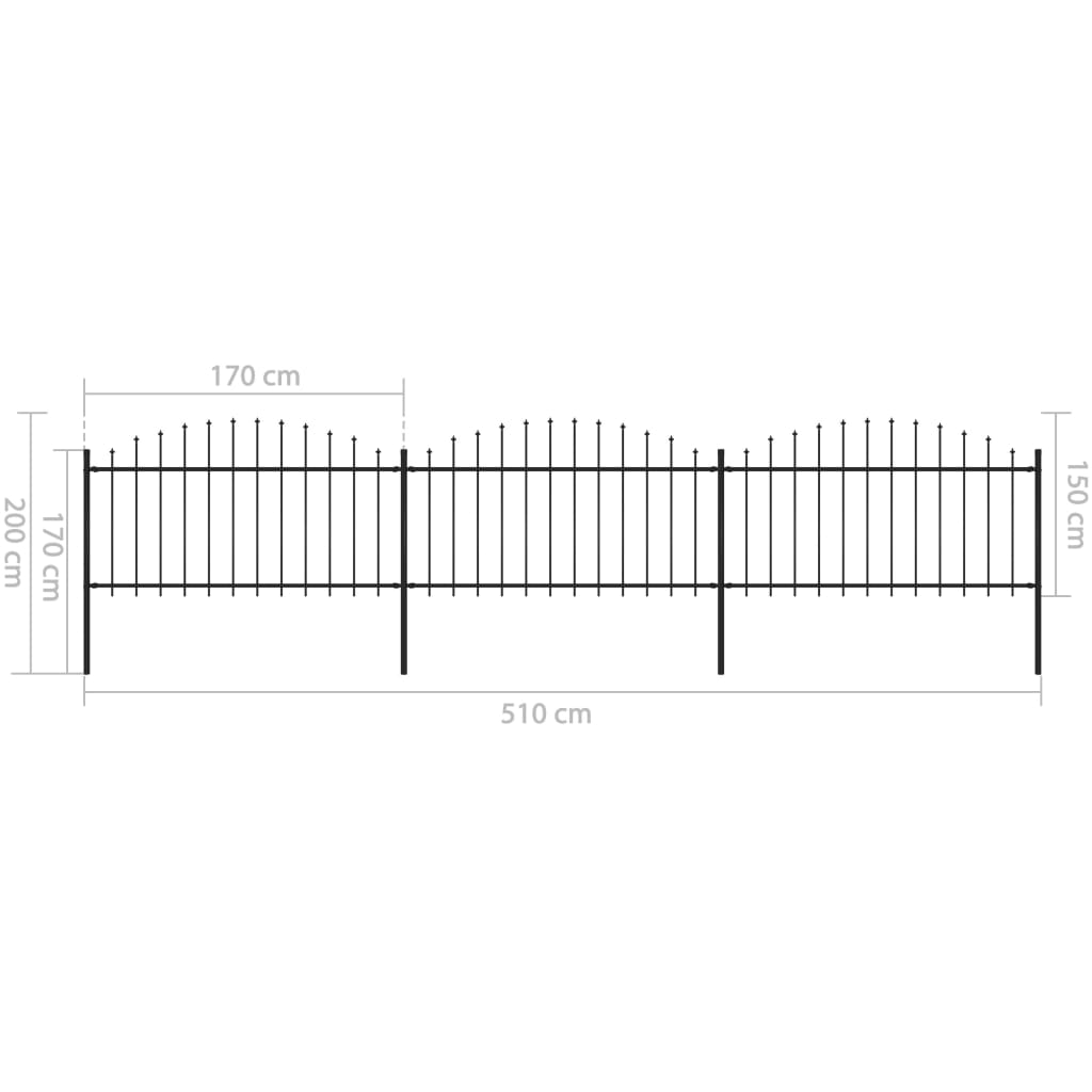 Recinzione Giardino Punta a Lancia (1,25-1,5)x5,1m Acciaio Nera cod mxl 12115