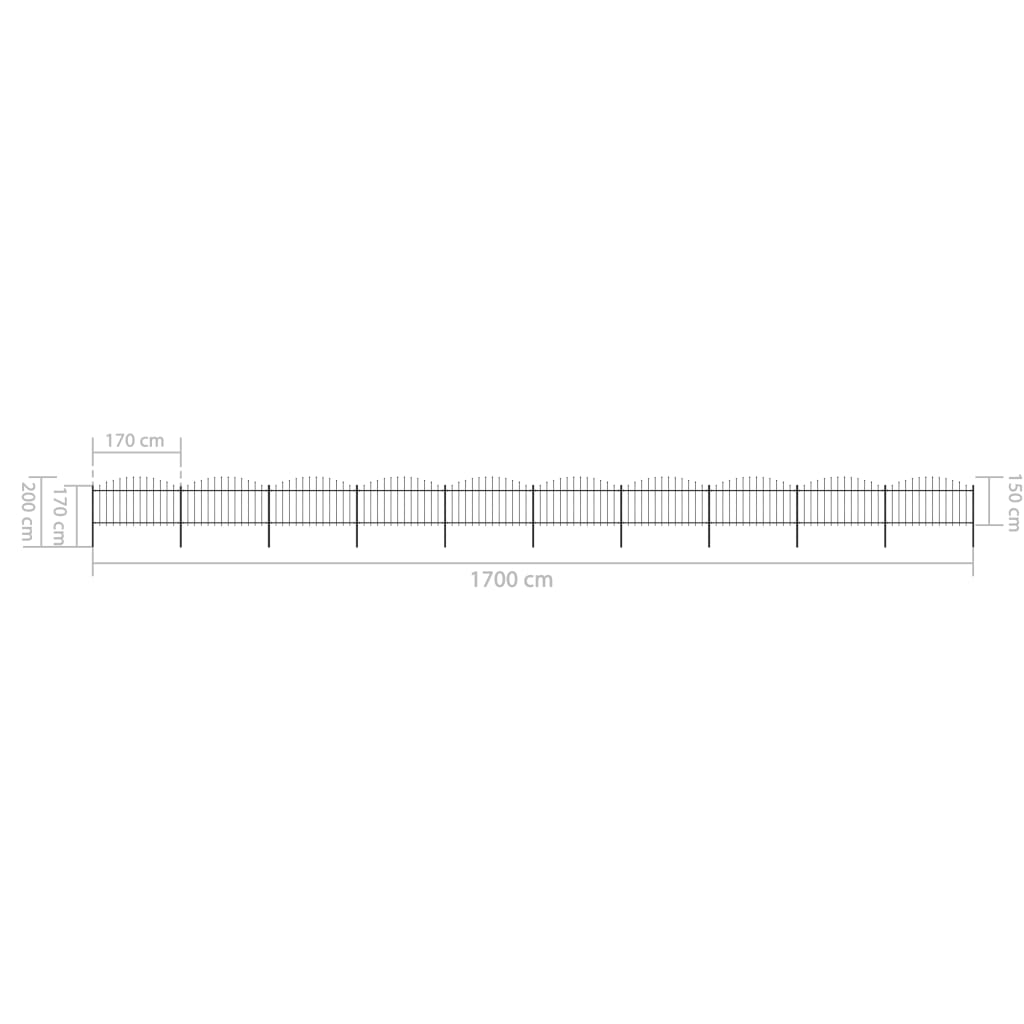 Recinzione Giardino Punta a Lancia (1,25-1,5)x17m Acciaio Nera 277739