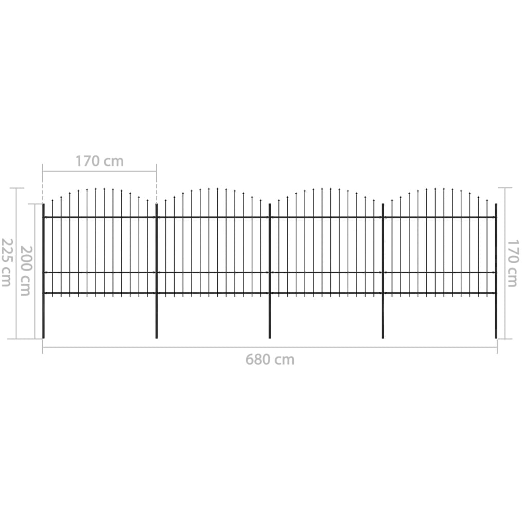 Recinzione Giardino Punta a Lancia (1,5-1,75)x6,8m Acciaio Nera cod mxl 19147