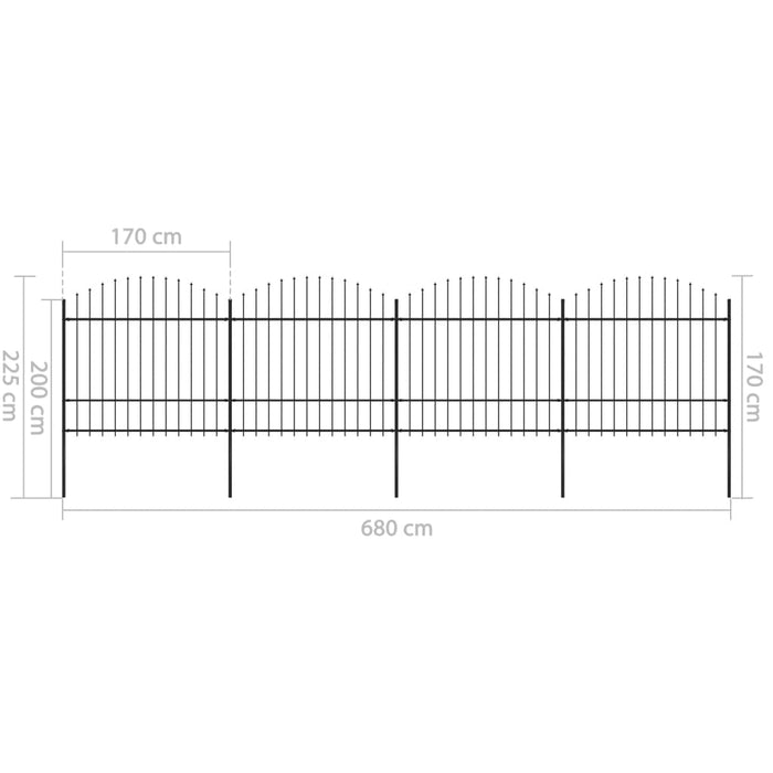 Recinzione Giardino Punta a Lancia (1,5-1,75)x6,8m Acciaio Nera cod mxl 19147