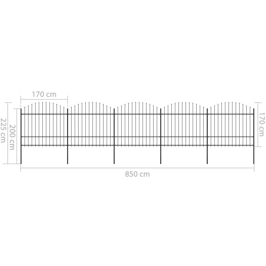 Recinzione Giardino Punta a Lancia (1,5-1,75)x8,5m Acciaio Nera cod mxl 19132