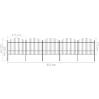 Recinzione Giardino Punta a Lancia (1,5-1,75)x8,5m Acciaio Nera cod mxl 19132