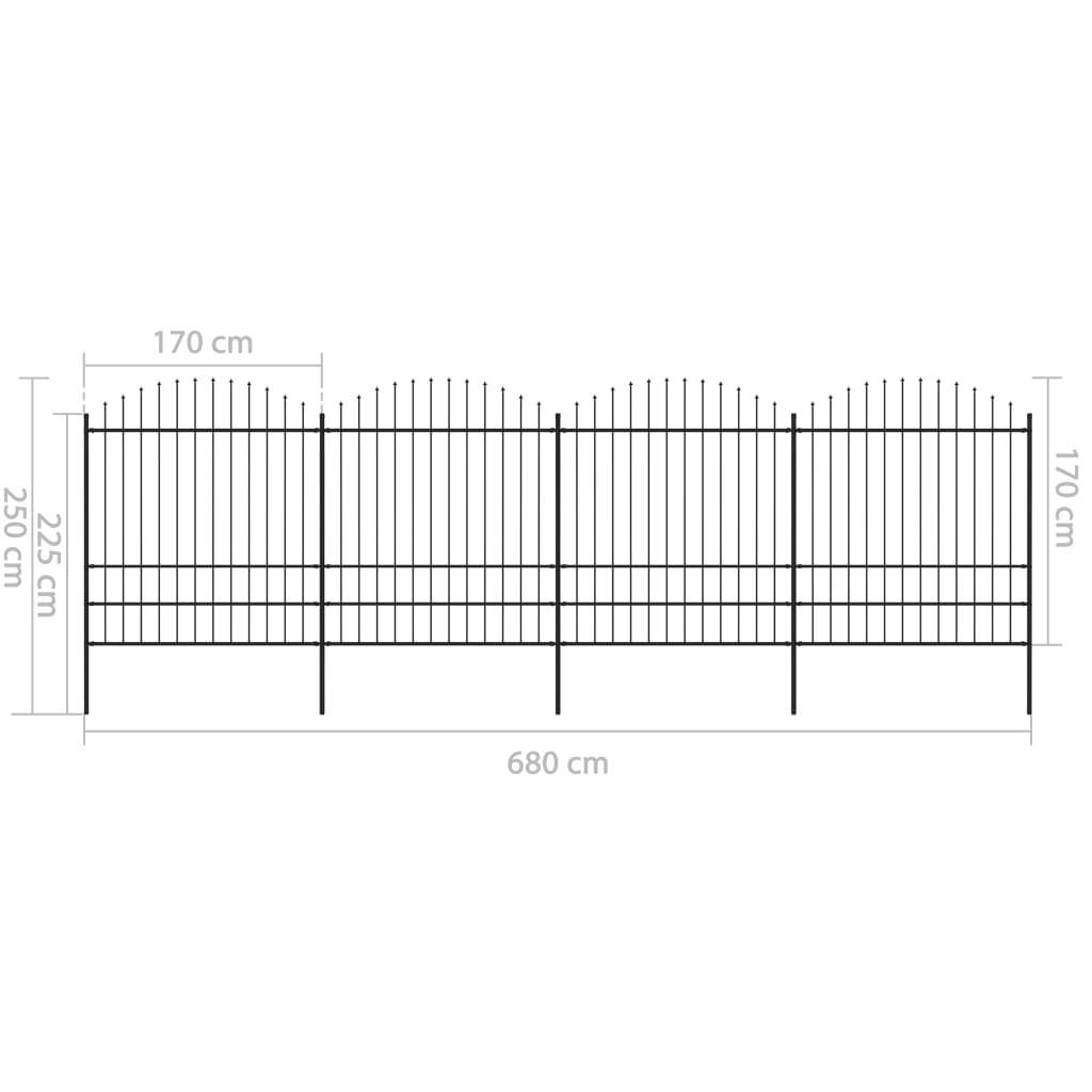 Recinzione Giardino Punta a Lancia (1,75-2)x6,8m Acciaio Nera cod mxl 16250