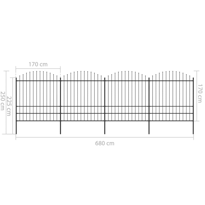 Recinzione Giardino Punta a Lancia (1,75-2)x6,8m Acciaio Nera cod mxl 16250