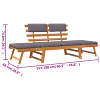 Lettino da Giardino 2 in 1 con Cuscino 190 cm Massello Acacia 45960