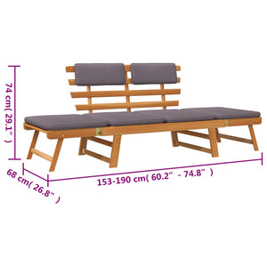 Lettino da Giardino 2 in 1 con Cuscino 190 cm Massello Acacia 45960