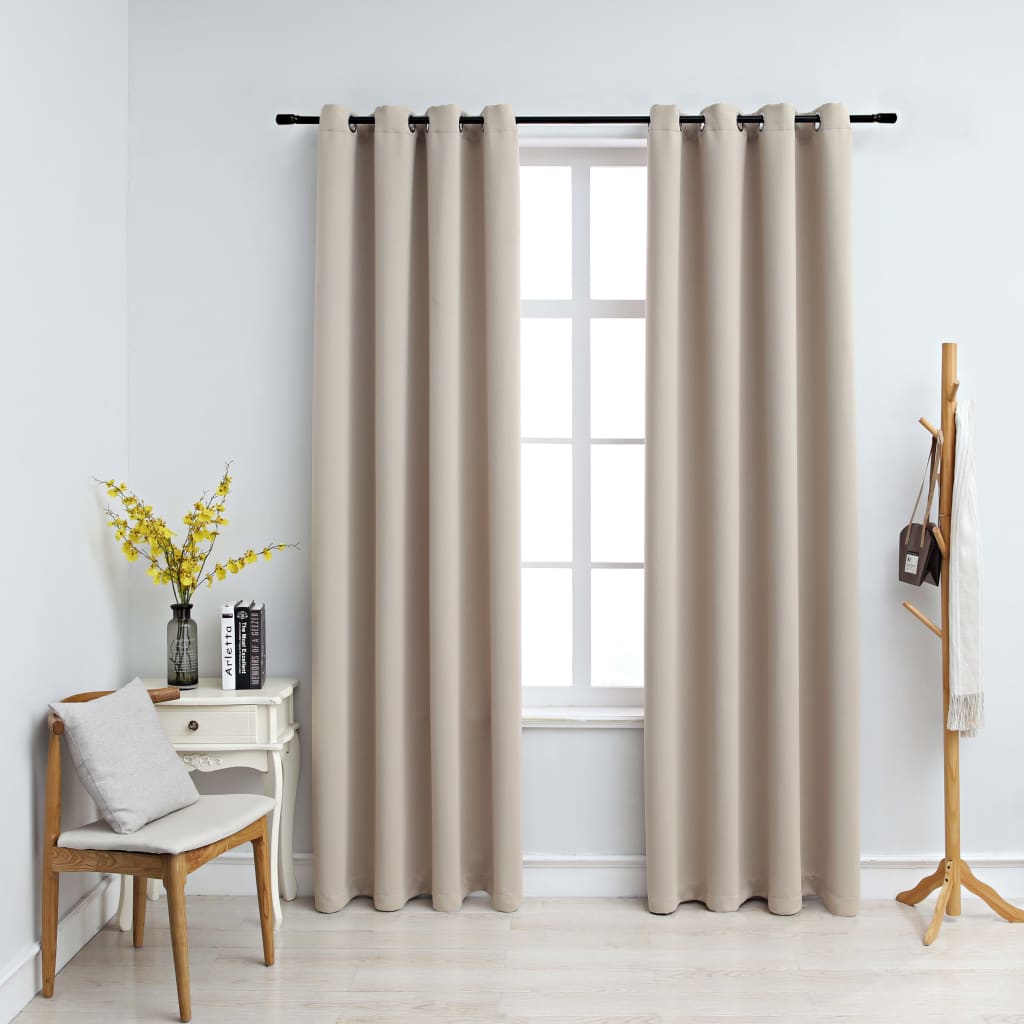 Tende Oscuranti con Anelli in Metallo 2 pz Beige 140x175 cm 134442