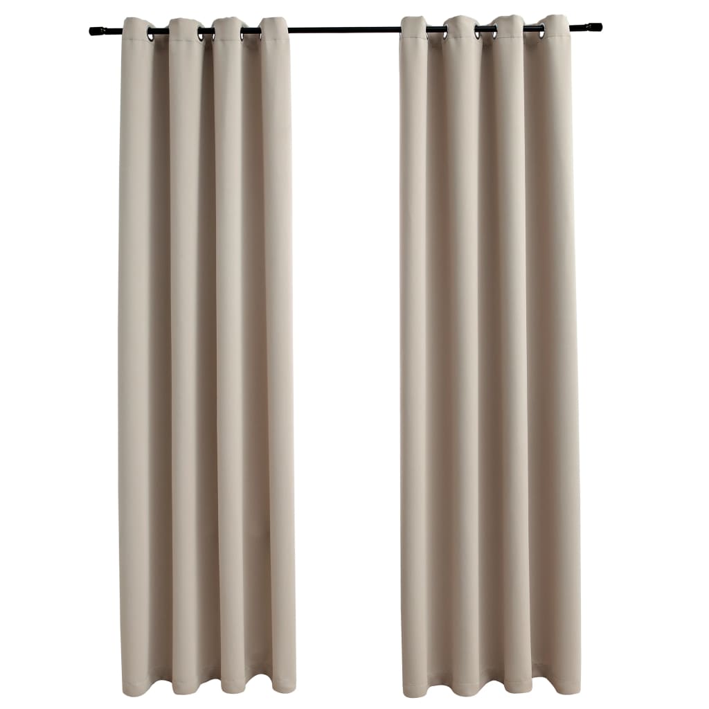 Tende Oscuranti con Anelli in Metallo 2 pz Beige 140x245 cm 134444