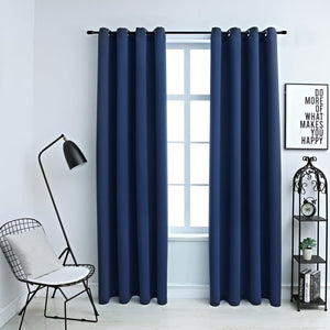 Tende Oscuranti con Anelli in Metallo 2 pz Blu 140x225 cm 134451