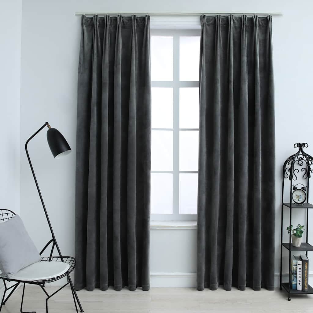 Tende Oscuranti con Ganci 2 pz Antracite in Velluto 140x175 cm 134500