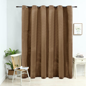 Tenda Oscurante con Anelli in Metallo Velluto Beige 290x245 cm 134507