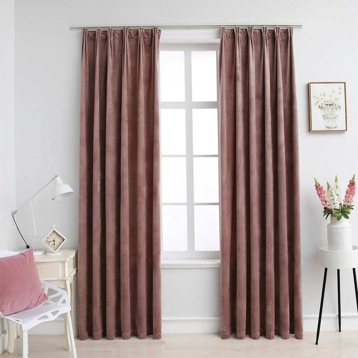 Tende Oscuranti con Ganci 2 pz Rosa Antico in Velluto 140x175cm 134524