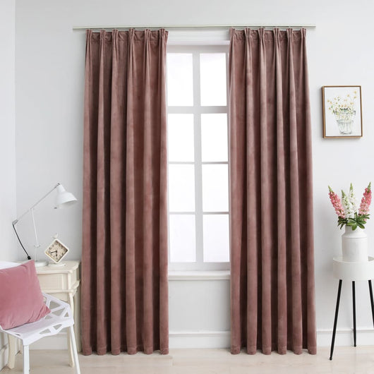 Tende Oscuranti con Ganci 2 pz Rosa Antico in Velluto 140x225cm 134525