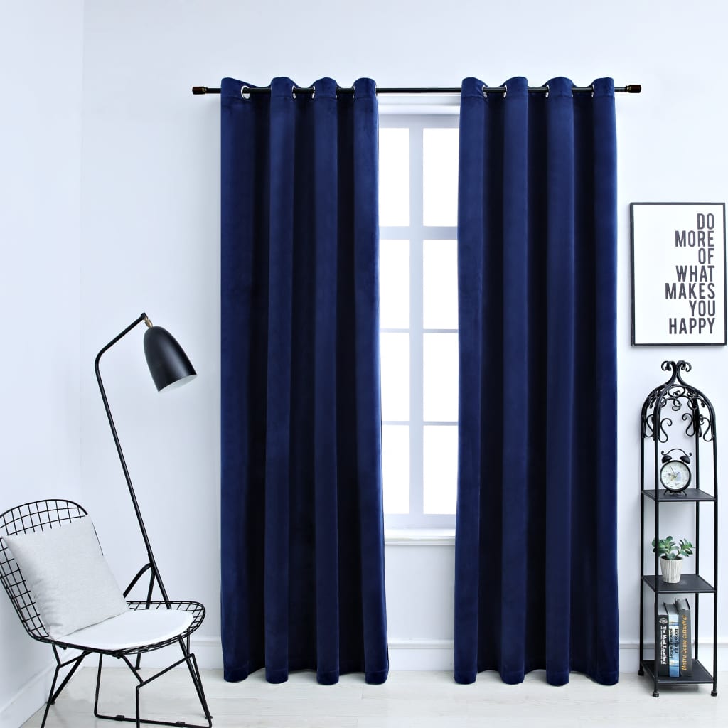 Tende Oscuranti con Anelli 2 pz Blu Scuro in Velluto 140x175 cm 134528