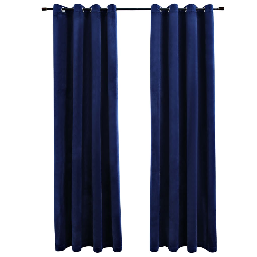 Tende Oscuranti con Anelli 2 pz Blu Scuro in Velluto 140x245 cm 134530