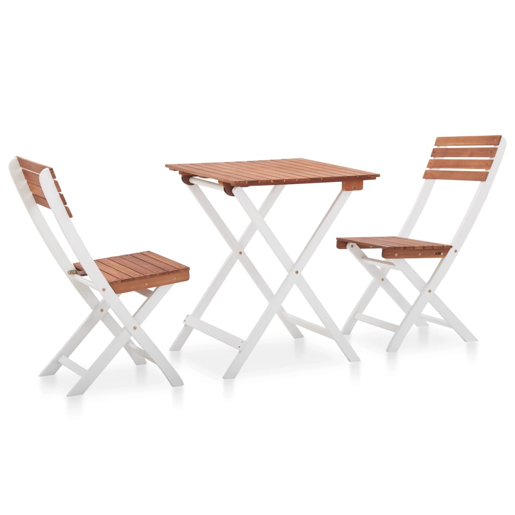 Set da Bistrot 3 pz in Legno di Acacia Marrone Scuro e Bianco 46323