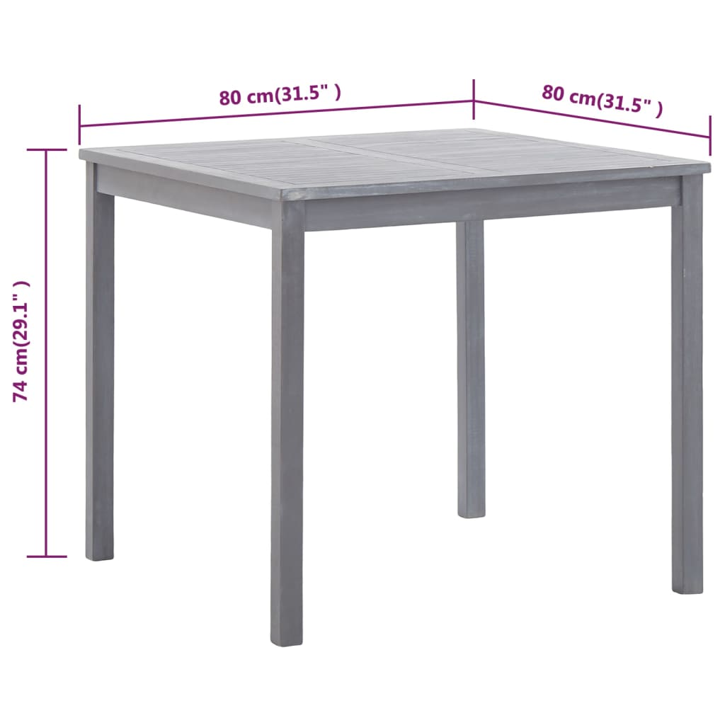 Tavolo da Giardino Grigio 80x80x74 cm Legno Massello di Acacia cod mxl 34535