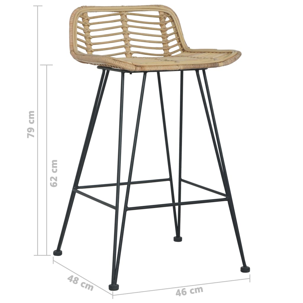 Sedie da Bar 2 pz in Rattan Naturale cod mxl 55278