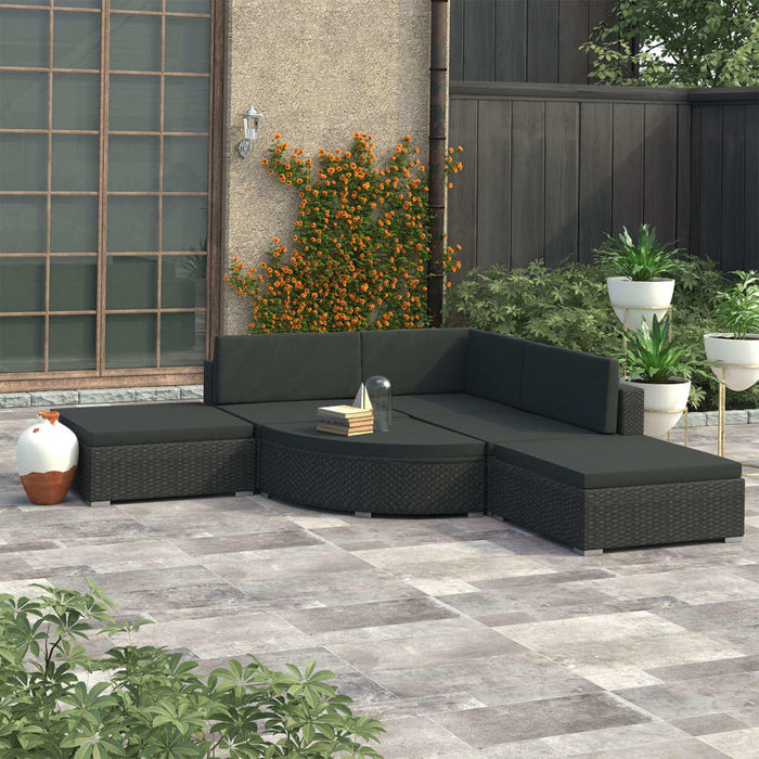 Set Divani da Giardino 6 pz con Cuscini in Polyrattan Nero cod mxl 35611