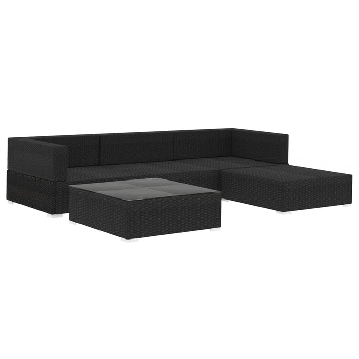 Set Divani da Giardino 5 pz con Cuscini in Polyrattan Nero 46744