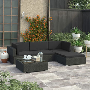 Set Divani da Giardino 5 pz con Cuscini in Polyrattan Nero 46744