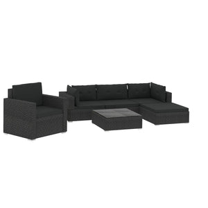 Set Divani da Giardino 6 pz con Cuscini in Polyrattan Nero cod mxl 42016