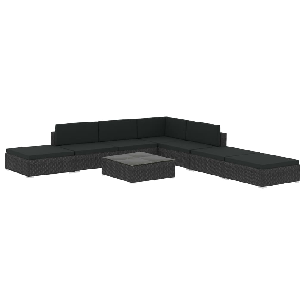 Set Divani da Giardino 8 pz con Cuscini in Polyrattan Nero cod mxl 35485