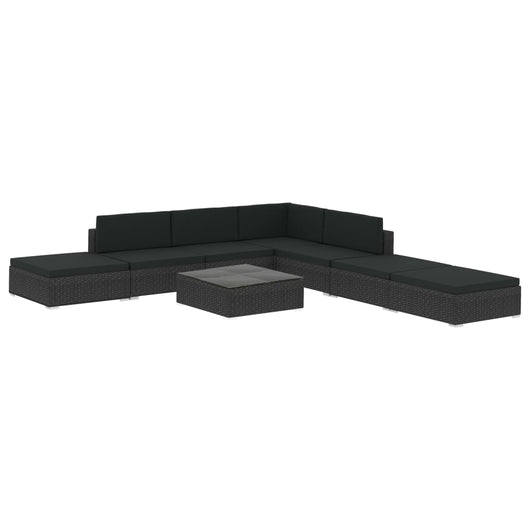 Set Divani da Giardino 8 pz con Cuscini in Polyrattan Nero 46748