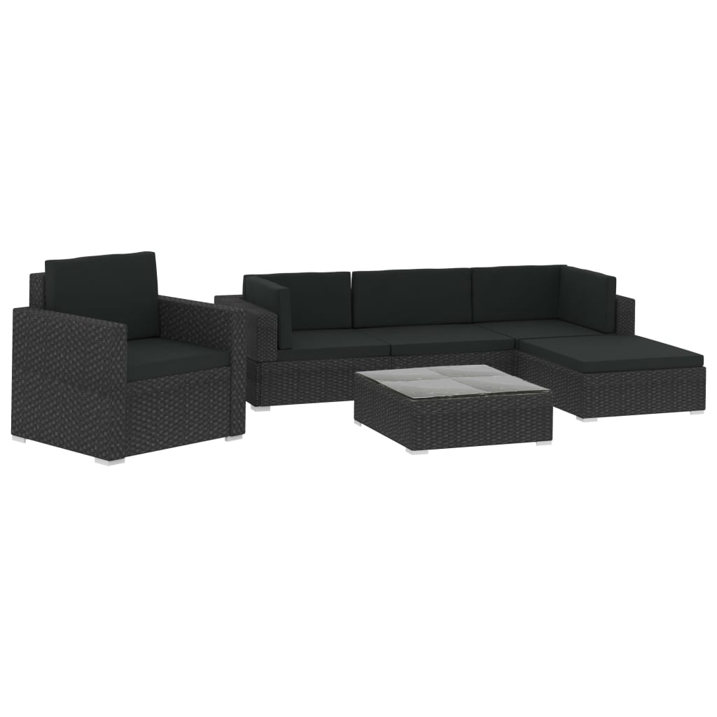 Set Divani da Giardino 6 pz con Cuscini in Polyrattan Nero 46754