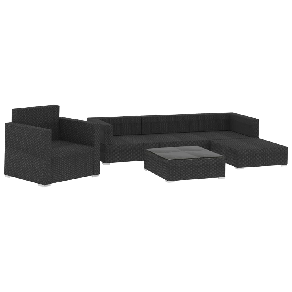 Set Divani da Giardino 6 pz con Cuscini in Polyrattan Nero 46754