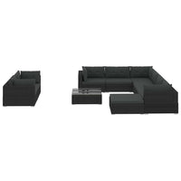 Set Divani da Giardino 10 pz con Cuscini in Polyrattan Nero cod mxl 36250