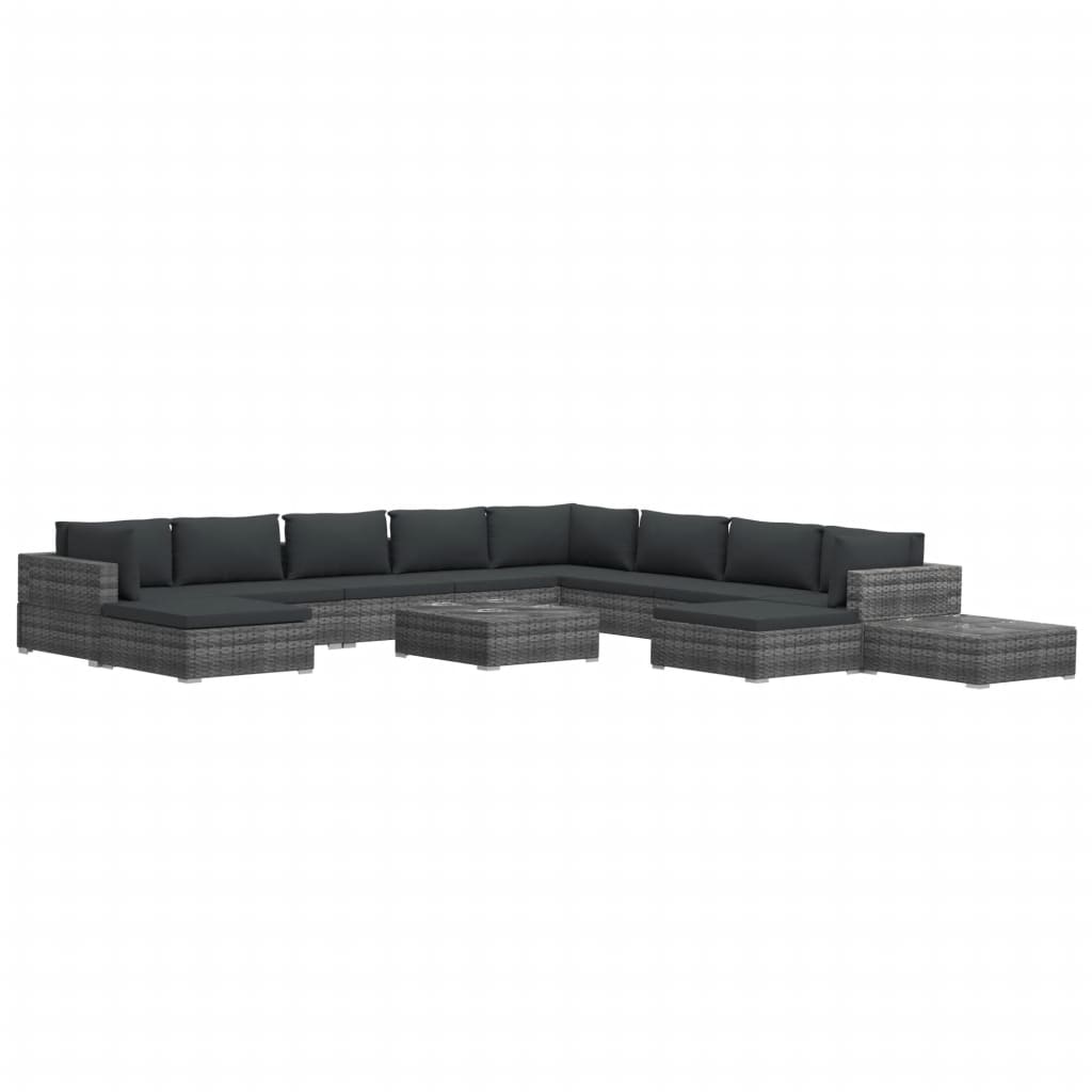 Set Divani da Giardino 12 pz con Cuscini in Polyrattan Grigio 46763