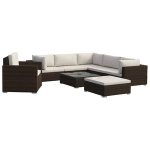 Set Divani da Giardino 8 pz con Cuscini in Polyrattan Marrone 46765