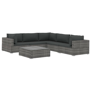 Set Divani da Giardino 6 pz con Cuscini in Polyrattan Grigio 46771