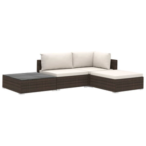 Set Divani da Giardino 4 pz con Cuscini in Polyrattan Marrone cod mxl 35054