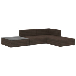 Set Divani da Giardino 4 pz con Cuscini in Polyrattan Marrone cod mxl 35054