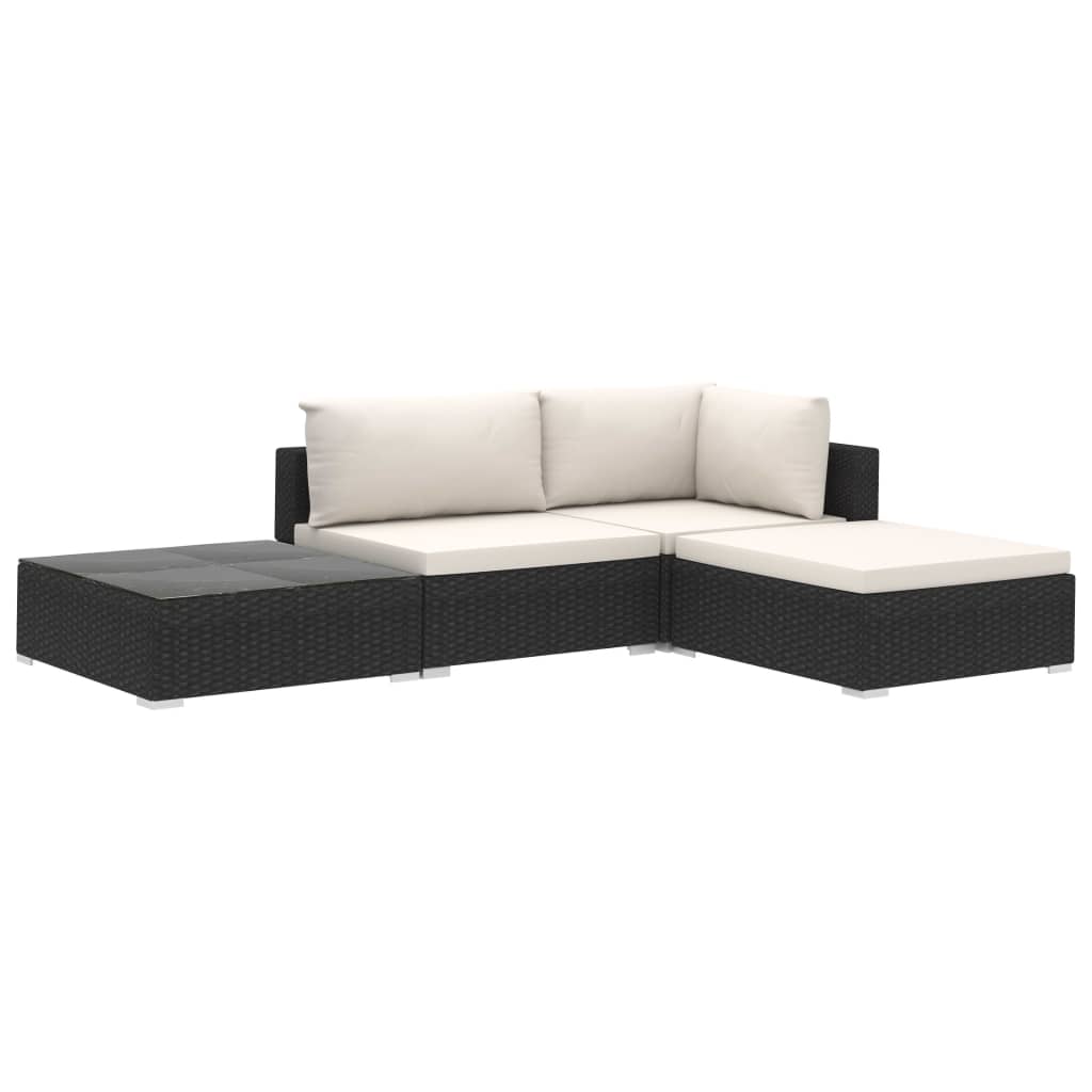 Set Divani da Giardino 4 pz con Cuscini in Polyrattan Nero cod mxl 31338