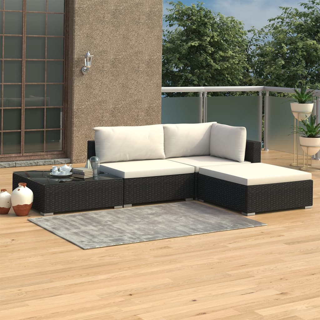 Set Divani da Giardino 4 pz con Cuscini in Polyrattan Nero cod mxl 31338