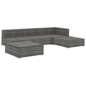 Set Divani da Giardino 5 pz con Cuscini in Polyrattan Grigio 46783