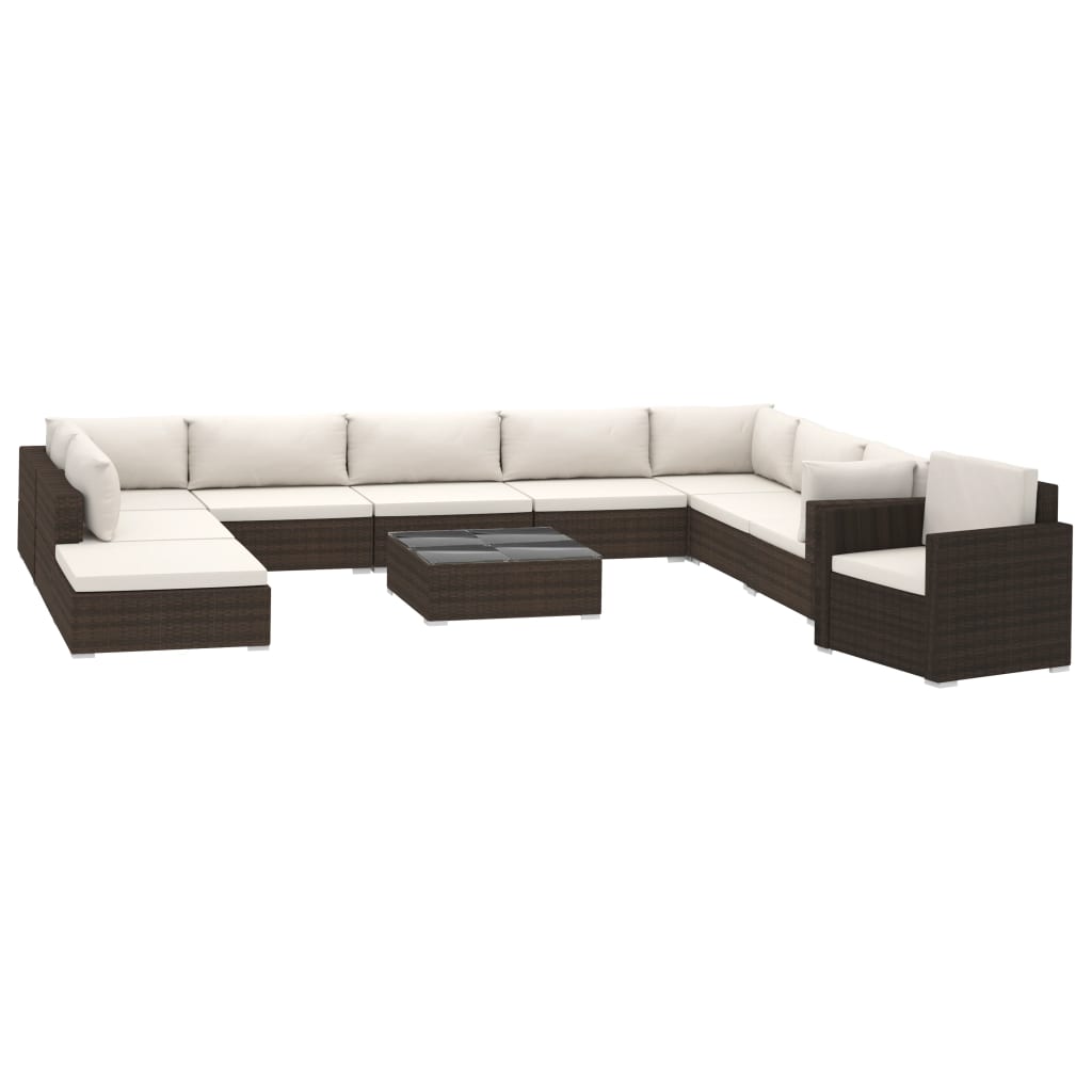 Set Divani da Giardino 11 pz con Cuscini in Polyrattan Marrone 46789