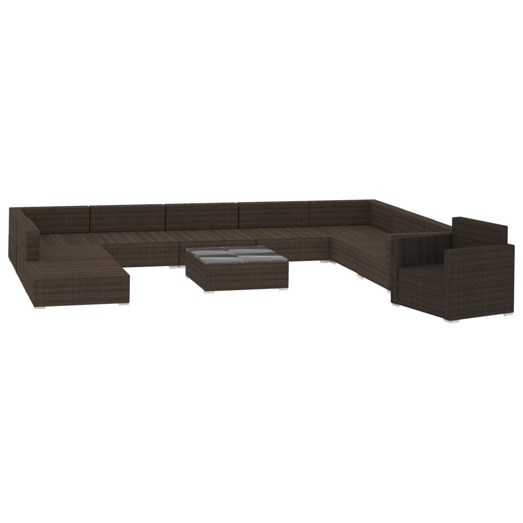 Set Divani da Giardino 11 pz con Cuscini in Polyrattan Marrone 46789